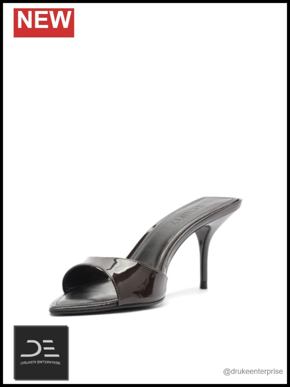Patent Leather Heeled Mule Sandals Slip On Almond Toe Stiletto Heel